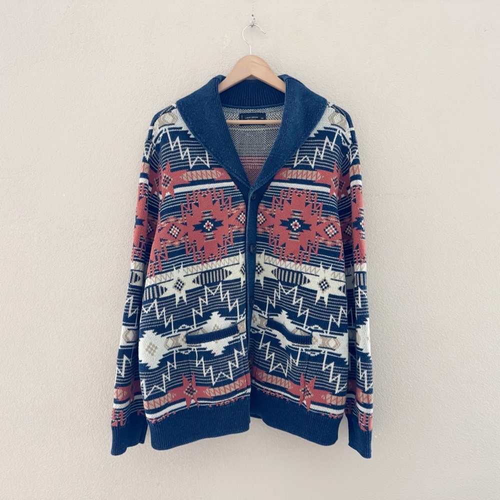 Lucky Brand Southwestern Shawl Cardigan Sweater Mens XXL 100% Cotton Western - Picture 5 of 13